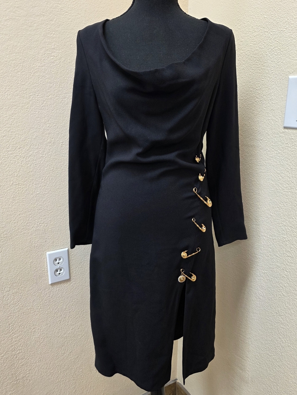 Versace Safety-Pin Slit Cowl Neck Dress